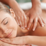 Woman receiving a back massage.