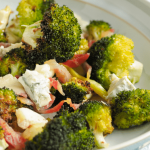 Plate of roasted broccoli and vegetables.
