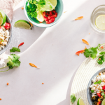 Healthy salad on a white plate.