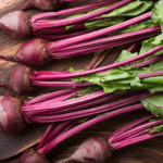 Fresh red beets on display.